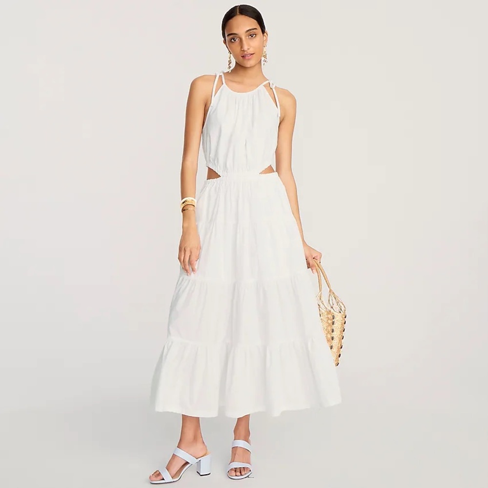 J. Crew White Harbor Midi Dress with cut out detail